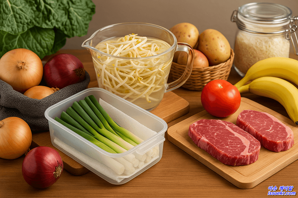 야채부터 육류까지! 식재료별 보관법…신선도 유지 비법 (대파, 양파, 생선, 쌀, 밀가루)