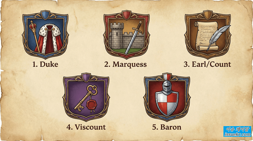 영국 귀족 제도 5단계 서열표 c