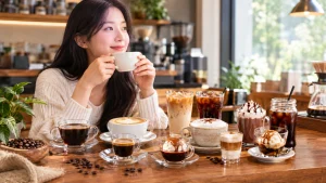 따뜻한 카페와 다채로운 커피 테이블 (1)